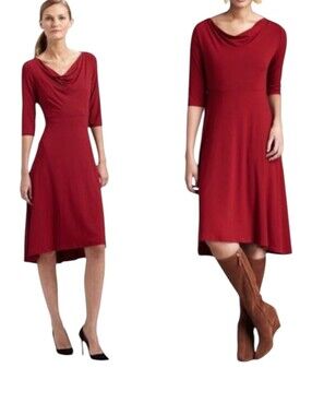 Eileen Fisher Wine Red Cowl-Neck Knit Pull On Quiet Luxury High-Low Dress Sz L
